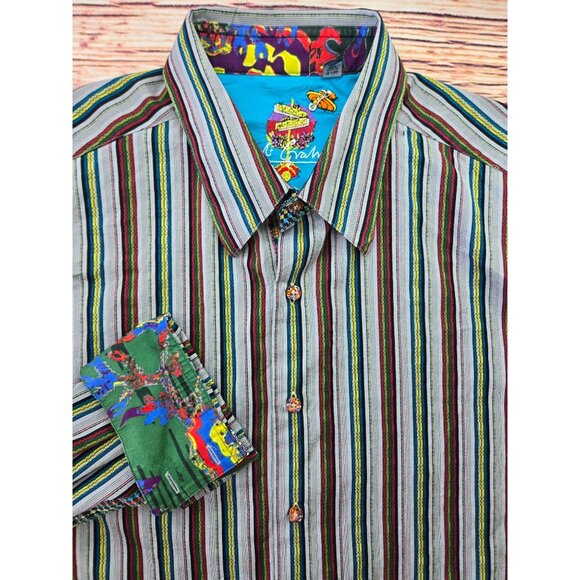 Robert Graham Mens Striped Shirt XL Long Sleeve Button-Up Multi-Color - Picture 3 of 10